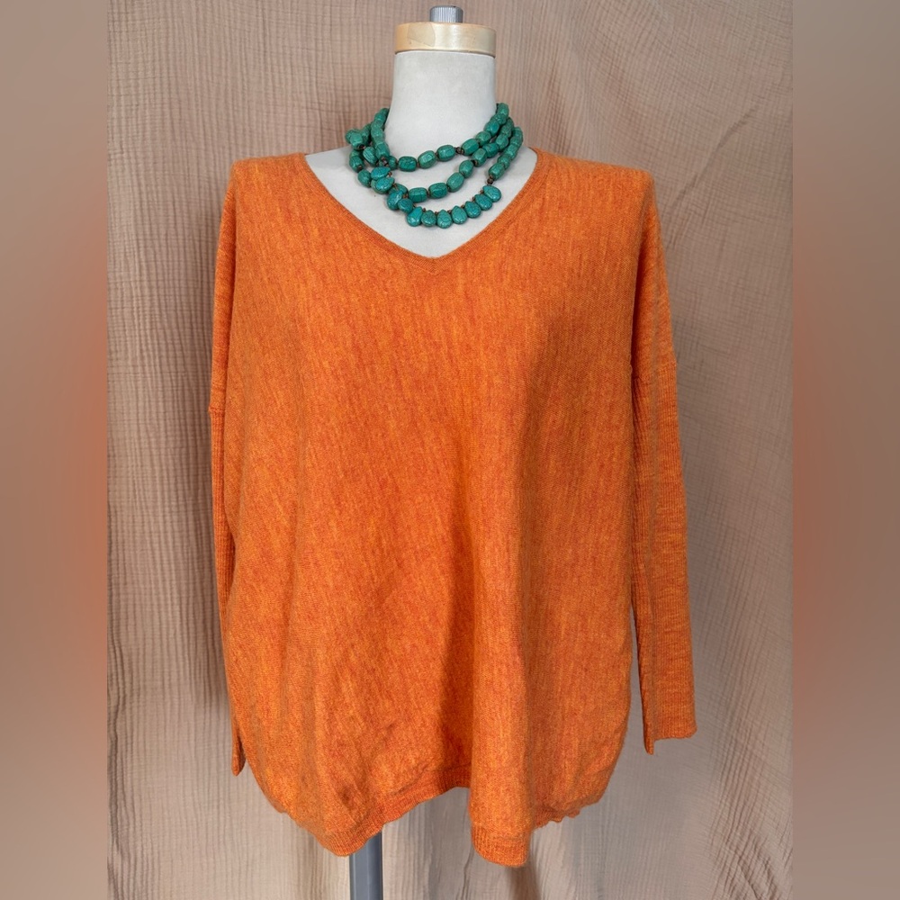 Eileen Fisher Vibrant Orange V-Neck Sweater